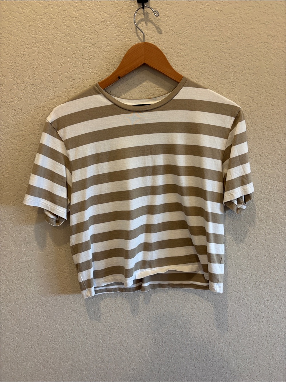 Theory Striped Crop Top in Cream and Tan